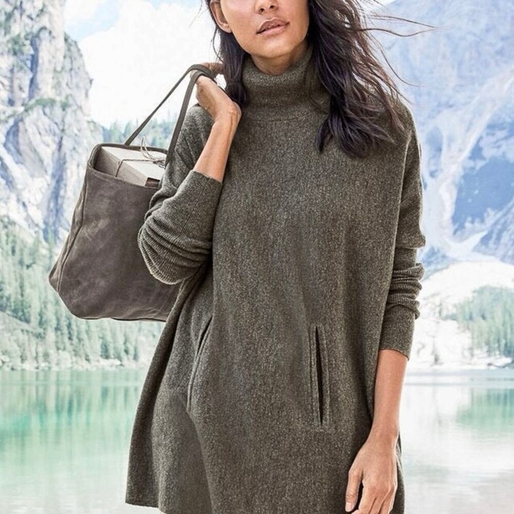 Garnet Hill Cashmere/Wool Heathered Brown Oversized Turtleneck Sweater - L